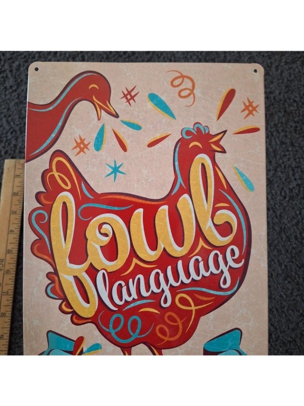 Fowl Language Encouraged Retro Metal Sign Chicken Decor - Picture 4 of 5